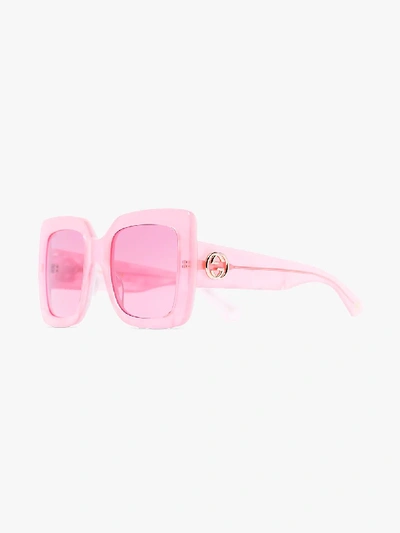 Shop Gucci Eyewear Fluorescent Pink Square Sunglasses