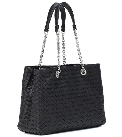 Shop Bottega Veneta Intrecciato Leather Shoulder Bag In Black