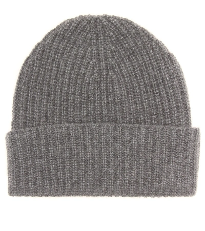 Shop Agnona Ribbed Cashmere Beanie In Grey