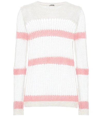 Shop Miu Miu Mohair And Wool-blend Sweater In White
