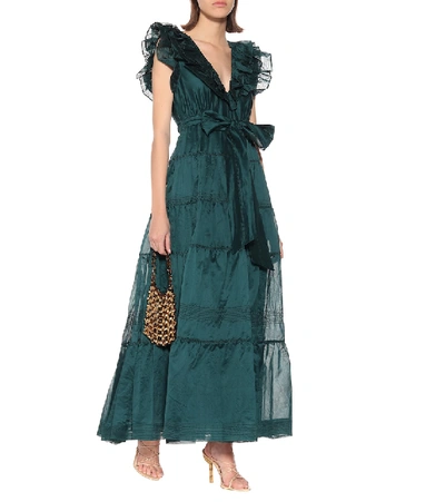 Shop Ulla Johnson Severine Cotton And Silk Organza Gown In Green