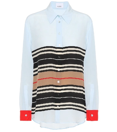 Shop Burberry Striped Silk Shirt In Blue