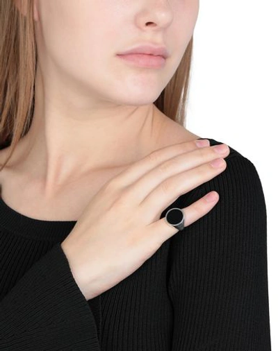 Shop Nove25 Round Black Enamel Signet Ring Black Size 5 925/1000 Silver