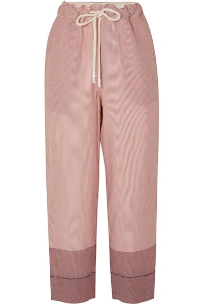 Shop Bassike + Net Sustain Striped Cotton-gauze Pants In Pink