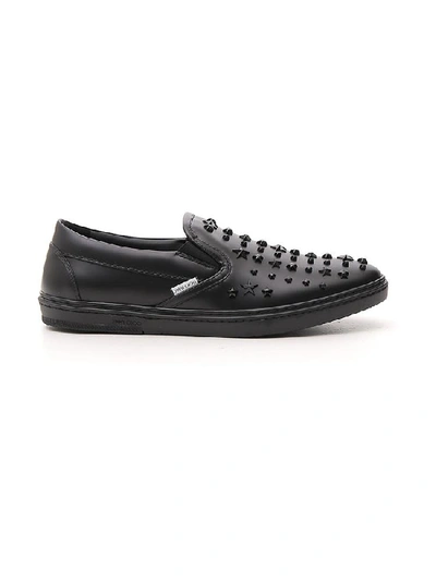 Shop Jimmy Choo Grove Studded Slip On Sneakers In Black
