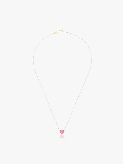 Shop Alison Lou 14k Yellow Gold Heart Necklace In Pink- Gold