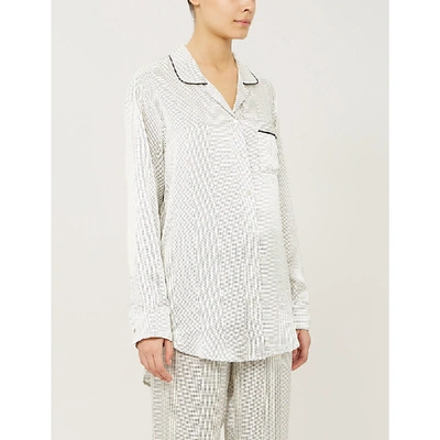 Shop Asceno Polka Dot Silk-satin Pyjama Top In Ecro Dotted Lines