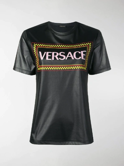 Shop Versace Coated Logo Print T-shirt In A1008 Black