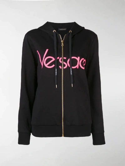 Shop Versace Logo Print Hoodie In Black