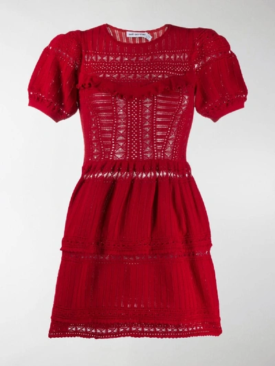 Shop Self-portrait Knitted Mini Dress In Red