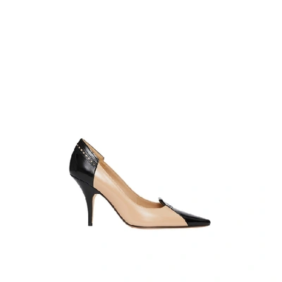 Shop Burberry Brogue Detail Two-tone Leather Pumps In Nude Blush/black