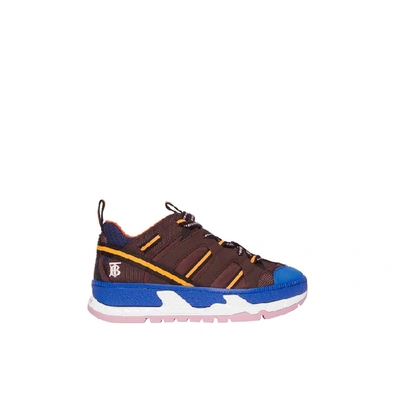 Shop Burberry Nylon And Mesh Union Sneakers In Coffee / Blue