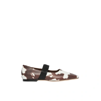 Shop Burberry Logo Detail Cow Print Leather Flats