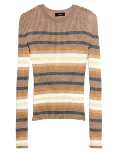 Shop Theory Stripe Cashmere Sweater In Medium Heather Grey Multi