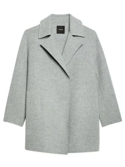 Shop Theory Women's Double-faced Overlay Coat In Blue Grey Melange