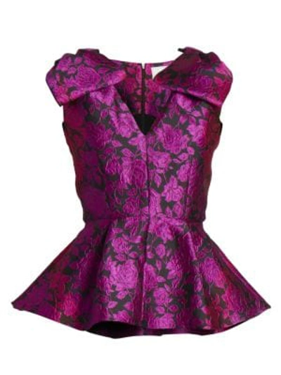 Shop Erdem Rose Jacquard Sleeveless Peplum Top In Fuchsia Black