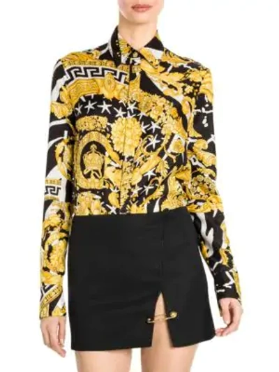 Shop Versace Baroque-print Turtleneck Bodysuit In Black Gold