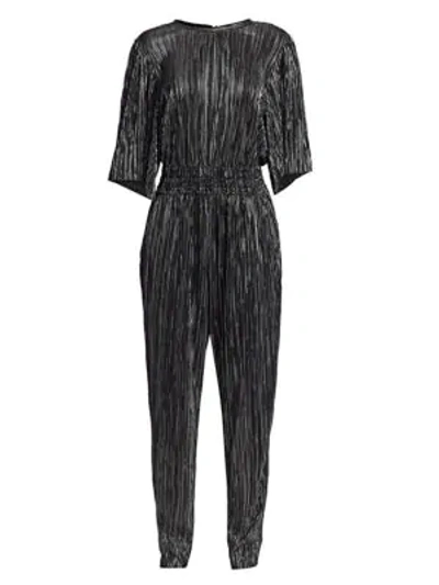 Shop Iro Chimbote Metallic Pleated Popover Jumpsuit In Black Silver