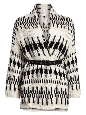 Cashmere blend Grommet Belted Cardigan In Black Cashmere blend Grommet Belted Cardigan In Black