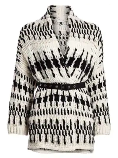 Shop Brunello Cucinelli Cashmere-blend Grommet Belted Cardigan In Beige Black