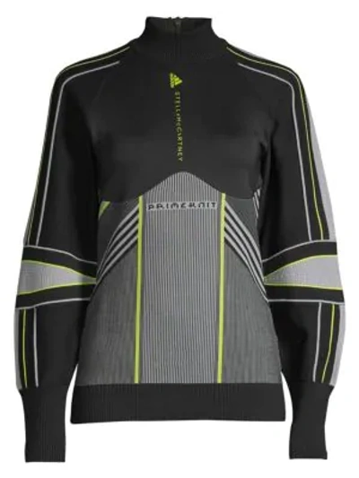 Shop Adidas By Stella Mccartney Run Geometric Turtleneck Pullover In Black Grey