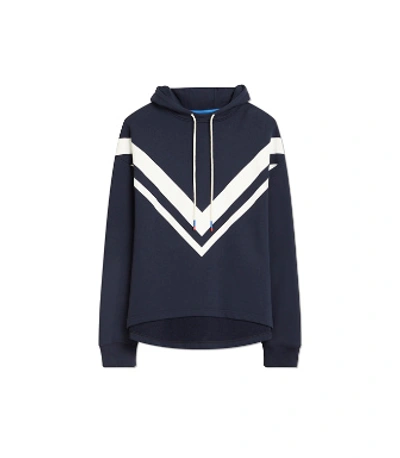 Shop Tory Sport French Terry Chevron Hoodie In Navy Blue
