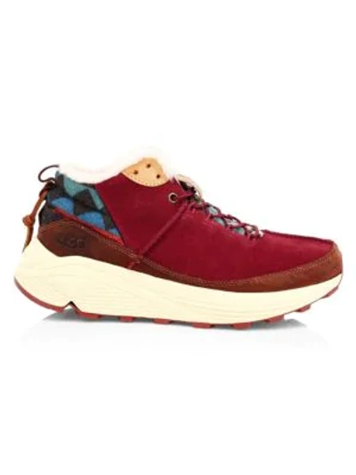 Shop Ugg Miwo Mixed Media Leather Platform Trainers In Biking Red