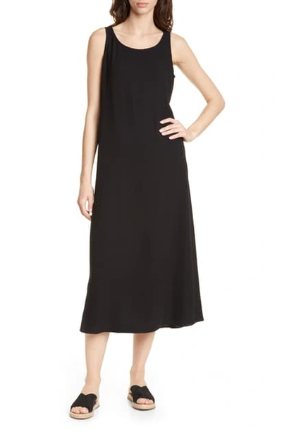 Shop Eileen Fisher Silk Midi Dress In Black
