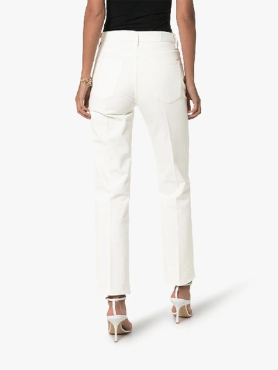 Shop Goldsign Pressed Pearl High Waist Straight Leg Jeans In White