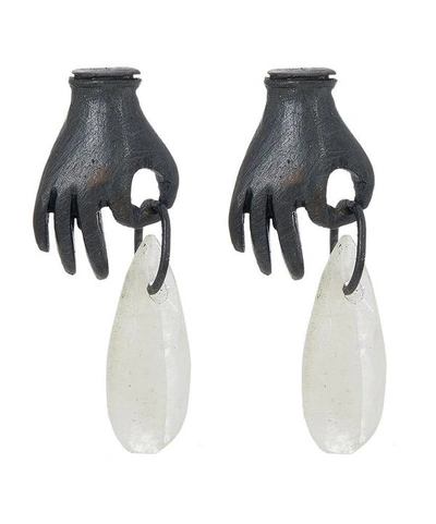 Shop Acanthus Oxidised Silver Moonlight Hand Moonstone Drop Earrings