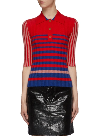 Shop Sonia Rykiel Mix Stripe Cashmere Rib Knit Polo Shirt