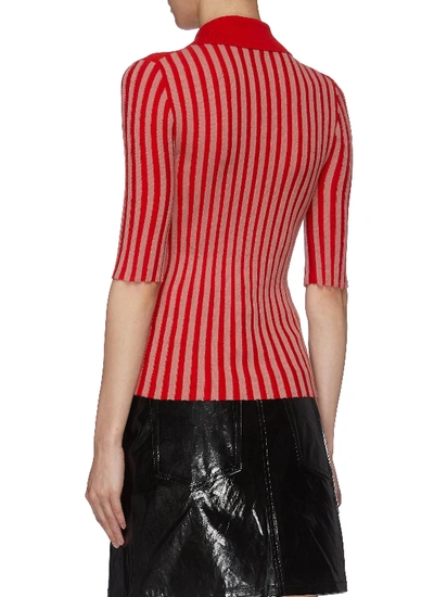 Shop Sonia Rykiel Mix Stripe Cashmere Rib Knit Polo Shirt