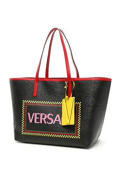 Shop Versace 90s Vintage Logo Shopper In Nero Multicolor Oro Tribute (black)