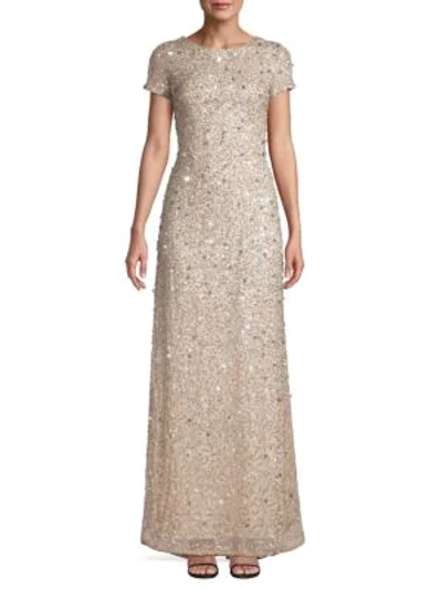 Shop Adrianna Papell Beaded Column Gown In Champagne