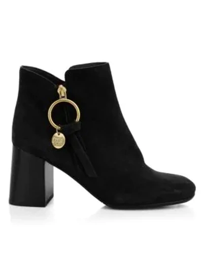 Shop See By Chloé Louise Block-heel Suede Ankle Boots In Grafite