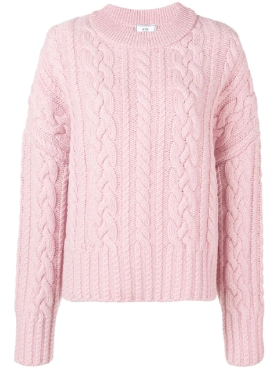 Shop Ami Alexandre Mattiussi Crew Neck Cable Knit Oversize Sweater In Pink