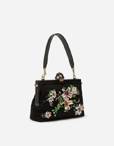 Shop Dolce & Gabbana Large Brocade Vanda Bag With Embroidery In Black