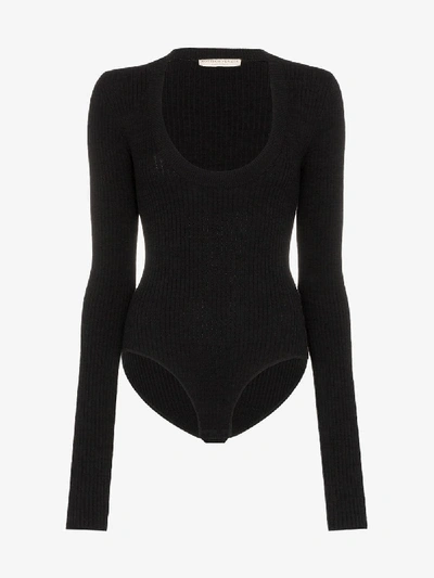 Shop Bottega Veneta Long Sleeve Scoop-neck Bodysuit In Black