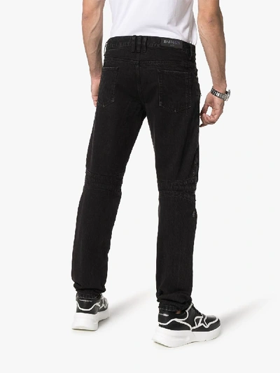 Shop Balmain Distressed Straight Leg Jeans In Black
