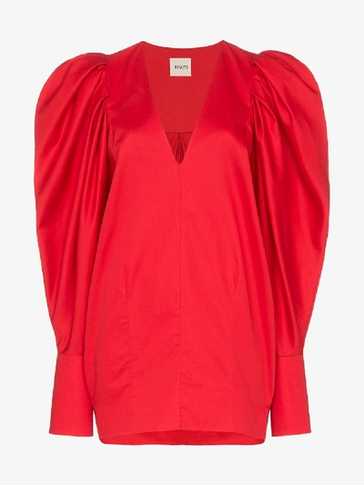 Shop Khaite Conie Pouf Sleeve Cotton Top In Red