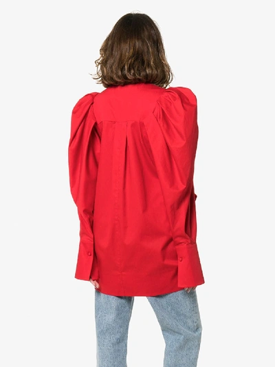 Shop Khaite Conie Pouf Sleeve Cotton Top In Red