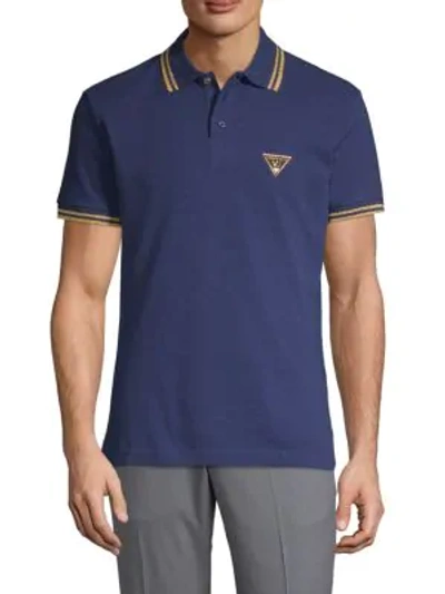 Shop Versace Jeans Contrast-trimmed Cotton Polo In Blue