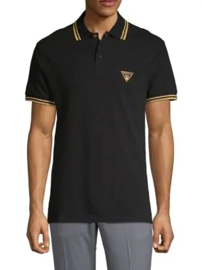 Shop Versace Jeans Contrast-trimmed Cotton Polo In Black