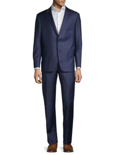 Shop Hickey Freeman Classic-fit Plaid Wool Suit In Navy