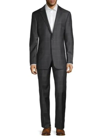 Shop Hickey Freeman Classic-fit Checkered Wool Suit In Charcoal