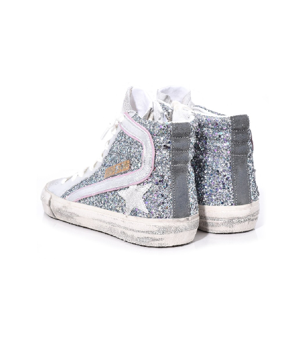 Golden Goose Slide Sneakers In Sparkling Glitter/pink White Star In Silver | ModeSens
