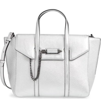 Small Barton Leather Tote Metallic In Silver