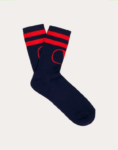 Shop Valentino Uomo Vlogo Signature Socks In Navy/ Red