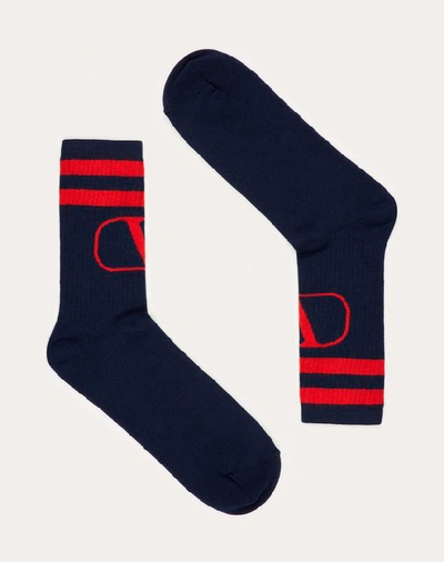 Shop Valentino Uomo Vlogo Signature Socks In Navy/ Red