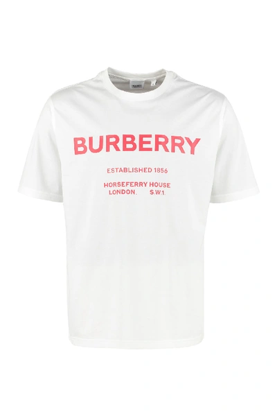 Shop Burberry Logo Print Cotton T-shirt In White